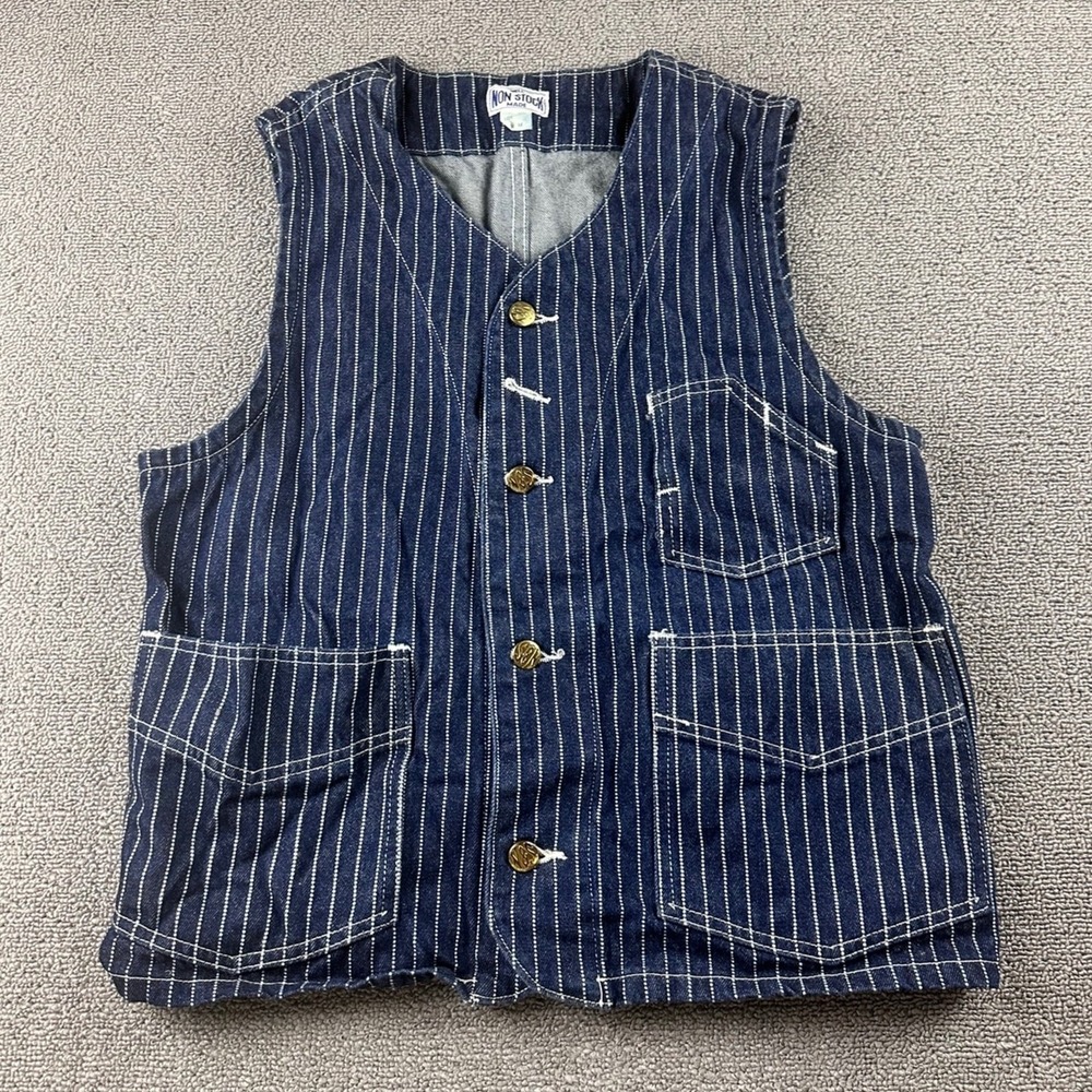 Non Stock 1930s Wabash Railway Work Vest Men M Blue Striped Denim Railroad